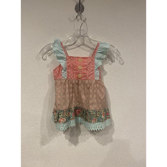 Matilda Jane Cooling Off Shirt Girls 6 Ruffle Strap Lace Trim Floral Polka Dot - Picture 1 of 4